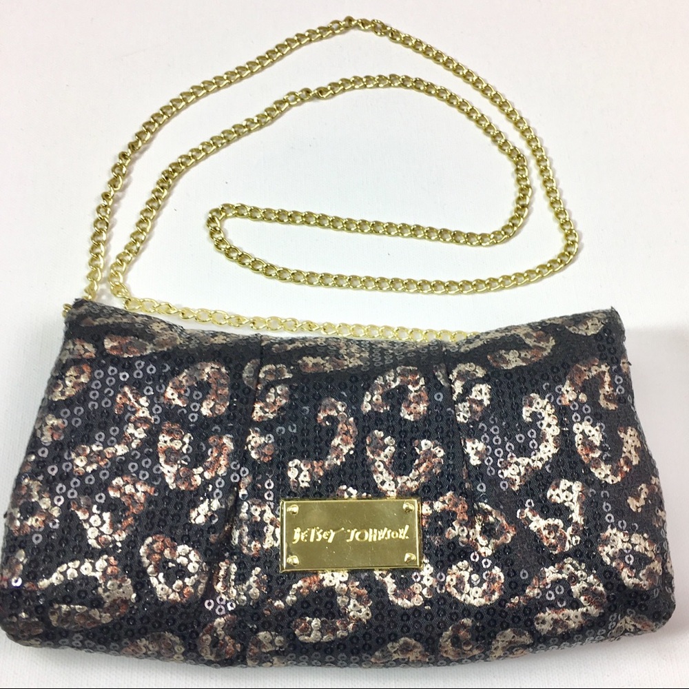 Betsey Johnson Black Sequin Cheetah Print Bag